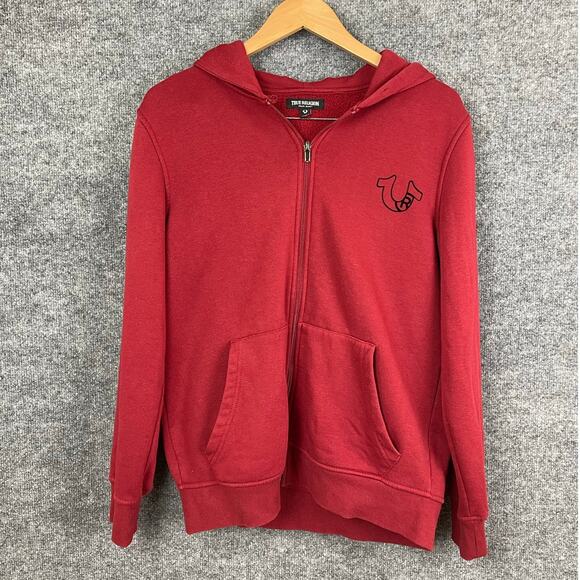 True Religion Men's Classic Logo Graphic Full Zip Hoodie Red, SP - Picture 1 of 7